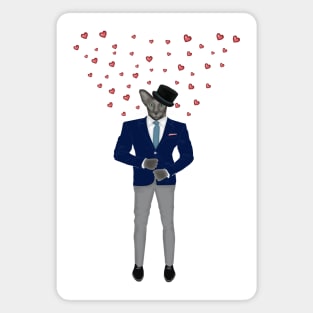 Cat with hearts in suit and hat. Cat gentleman. Magnet